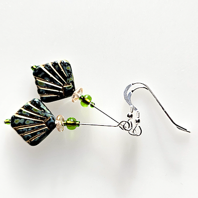 Green/golden diafan hook earrings