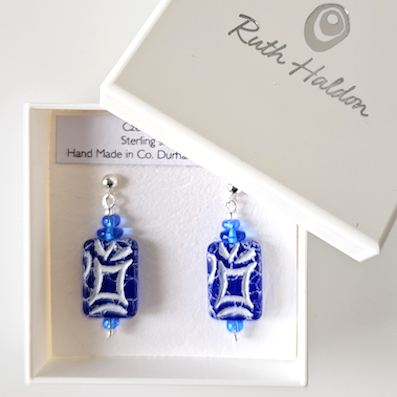 Rustic royal blue/white rectangle post earrings